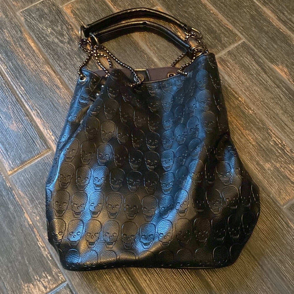 Black leather skull purse